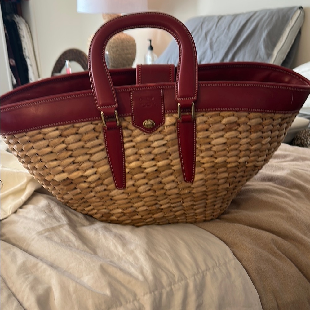 Elegant coach brand Red and Tan Woven Tote Bag